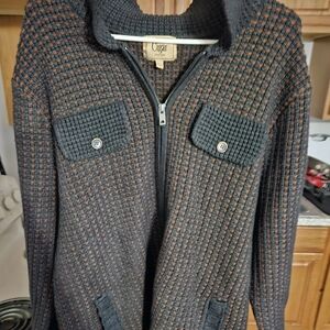 Men's Zip-Up Sweater - Black and Brown